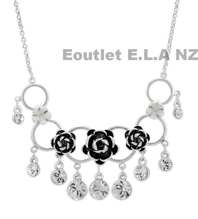 PILGRIM-WHITE CRYSTAL 3D CAMELLIA NECKLACE